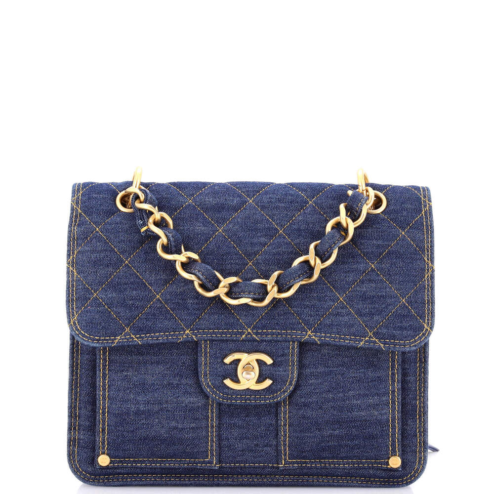 Chanel Double You CC Flap Backpack Quilted Denim